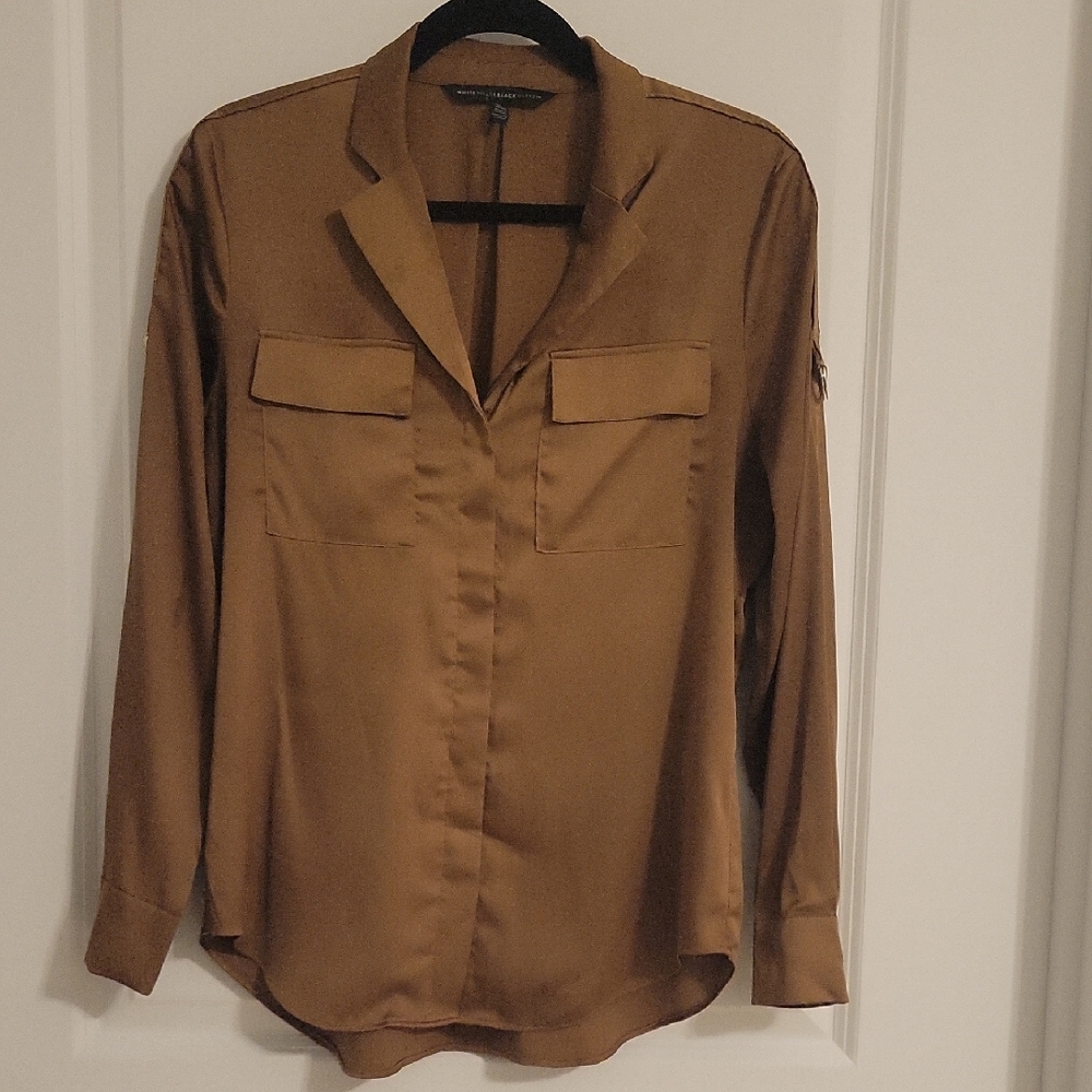 White House Black Market Tan Button-Down Shirt